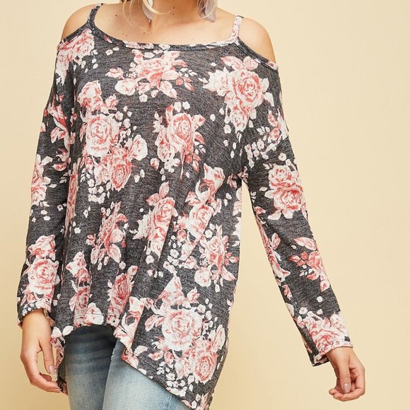 Burnout Floral Print Cold Shoulder Top - Picture 3 of 9
